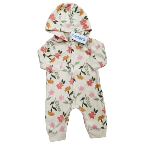 Carter's Floral Zip Front Hoodie Thermal Jumpsuit Size | 18M - Picture 6 of 6